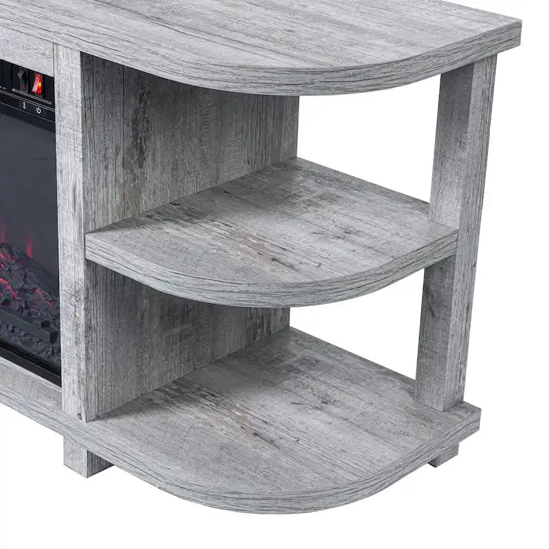 Meuble TV en bois gris clair de 48 po avec foyer électrique encastrable noir de 18 po