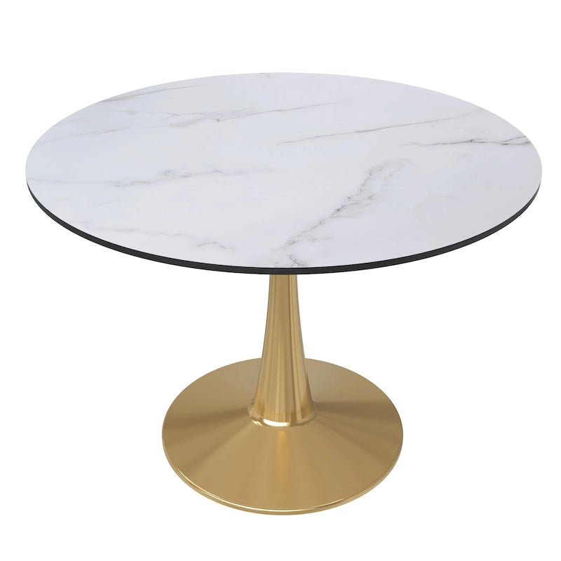 Table de salle à manger ronde de 40 pouces pour 4 personnes avec plateau en MDF et piètement en acier doré pour cuisine et salle à manger