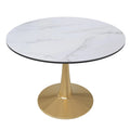 Table de salle à manger ronde de 40 pouces pour 4 personnes avec plateau en MDF et piètement en acier doré pour cuisine et salle à manger