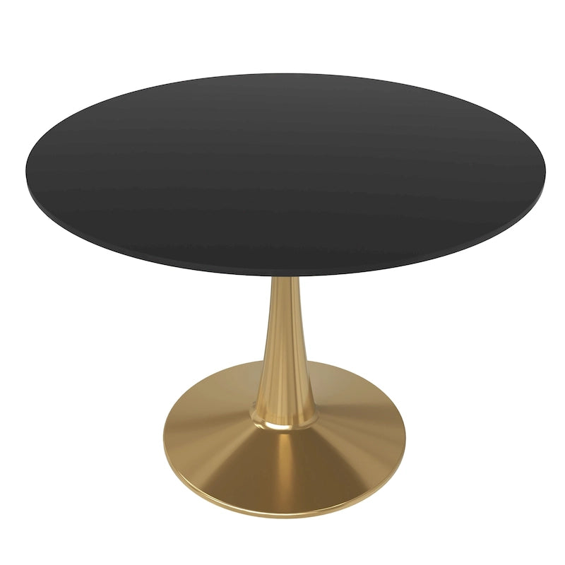 Table de salle à manger ronde de 40 pouces pour 4 personnes avec plateau en MDF et piètement en acier doré pour cuisine et salle à manger