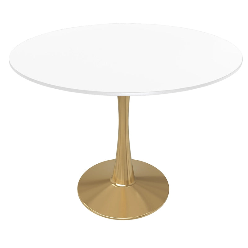 Table de salle à manger ronde de 40 pouces pour 4 personnes avec plateau en MDF et piètement en acier doré pour cuisine et salle à manger