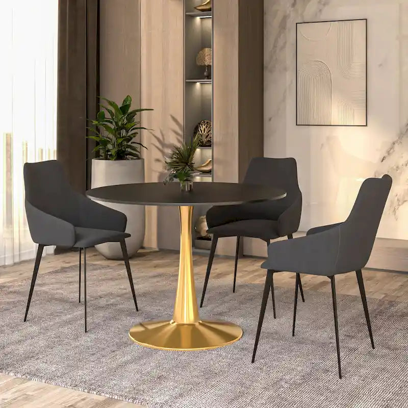 Table de salle à manger ronde de 40 pouces pour 4 personnes avec plateau en MDF et piètement en acier doré pour cuisine et salle à manger