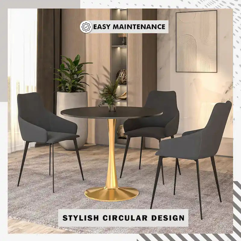 Table de salle à manger ronde de 40 pouces pour 4 personnes avec plateau en MDF et piètement en acier doré pour cuisine et salle à manger