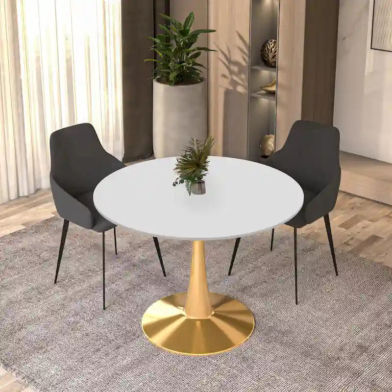 Table de salle à manger ronde de 40 pouces pour 4 personnes avec plateau en MDF et piètement en acier doré pour cuisine et salle à manger