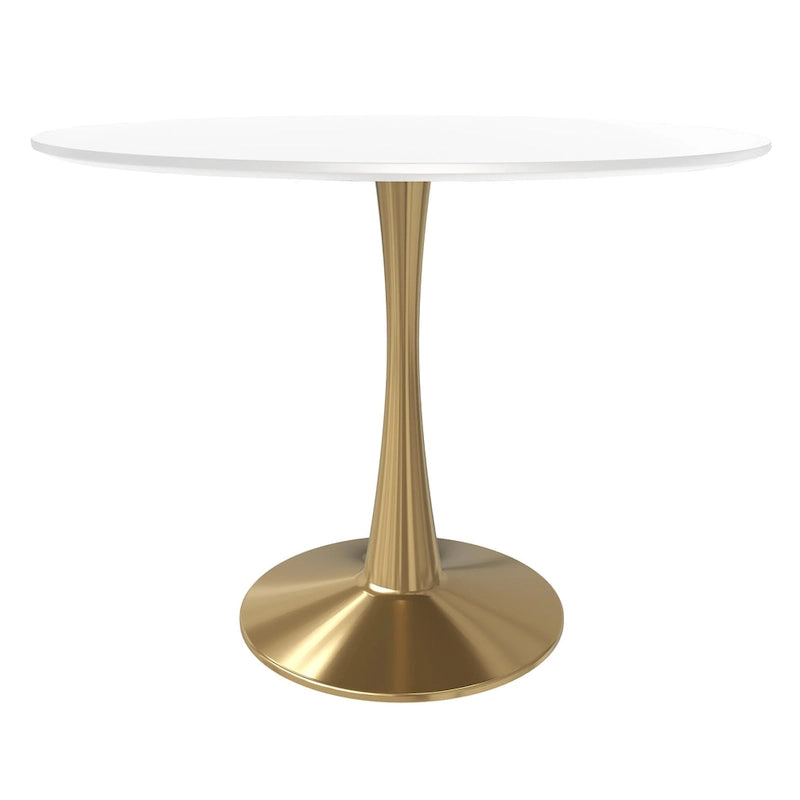 Table de salle à manger ronde de 40 pouces pour 4 personnes avec plateau en MDF et piètement en acier doré pour cuisine et salle à manger