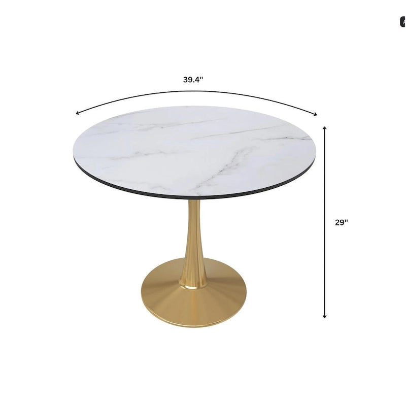 Table de salle à manger ronde de 40 pouces pour 4 personnes avec plateau en MDF et piètement en acier doré pour cuisine et salle à manger
