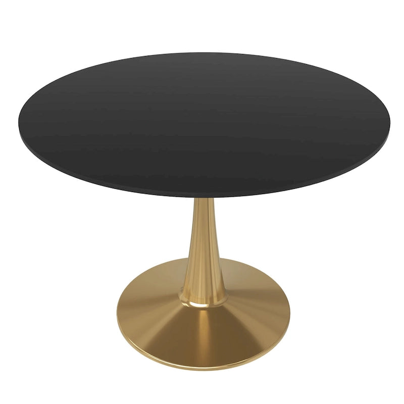 Table de salle à manger ronde de 40 pouces pour 4 personnes avec plateau en MDF et piètement en acier doré pour cuisine et salle à manger