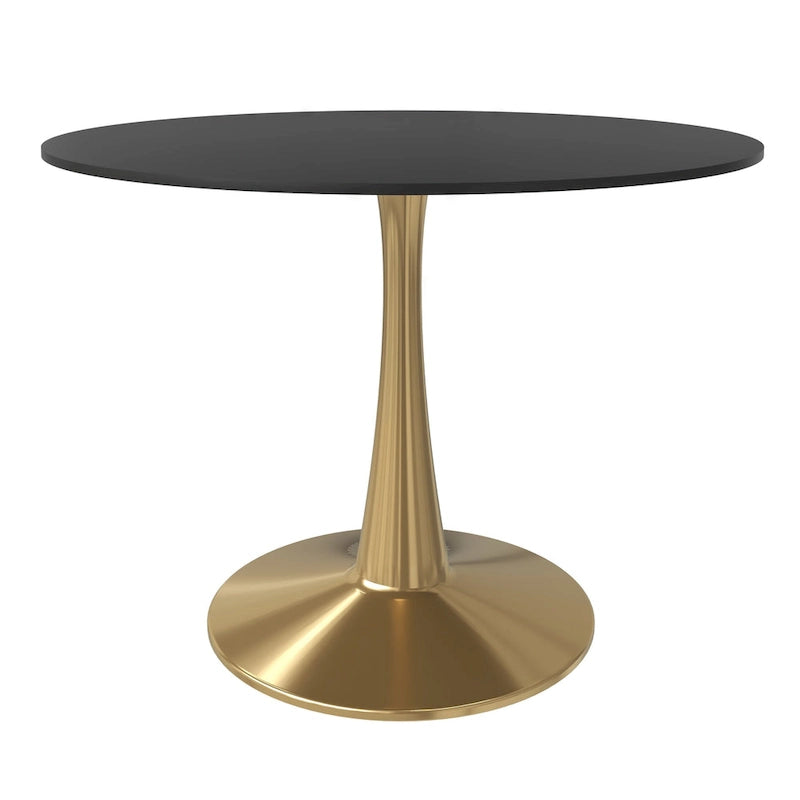 Table de salle à manger ronde de 40 pouces pour 4 personnes avec plateau en MDF et piètement en acier doré pour cuisine et salle à manger