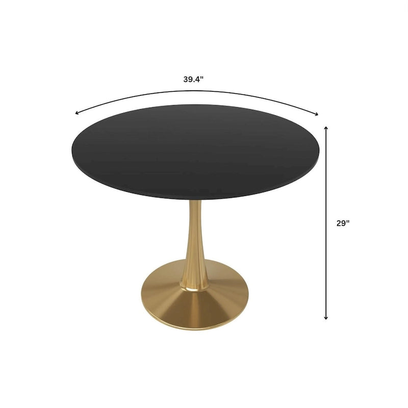Table de salle à manger ronde de 40 pouces pour 4 personnes avec plateau en MDF et piètement en acier doré pour cuisine et salle à manger