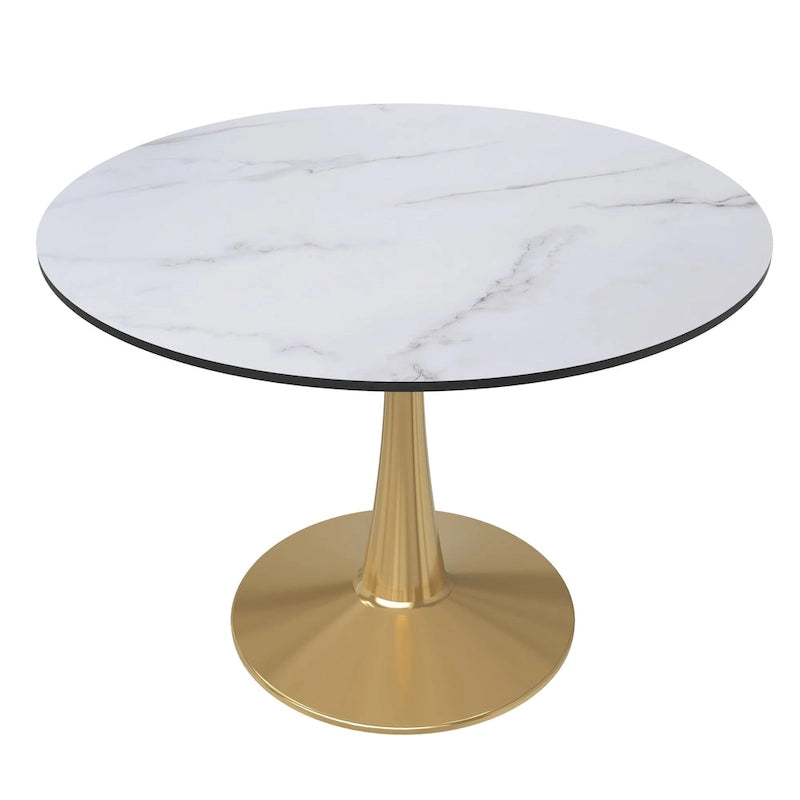 Table de salle à manger ronde de 40 pouces pour 4 personnes avec plateau en MDF et piètement en acier doré pour cuisine et salle à manger