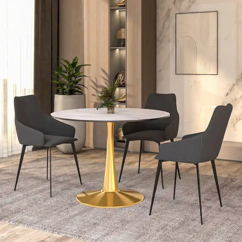 Table de salle à manger ronde de 40 pouces pour 4 personnes avec plateau en MDF et piètement en acier doré pour cuisine et salle à manger