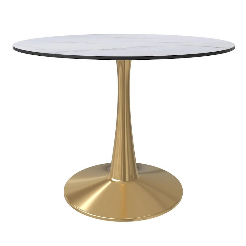 Table de salle à manger ronde de 40 pouces pour 4 personnes avec plateau en MDF et piètement en acier doré pour cuisine et salle à manger
