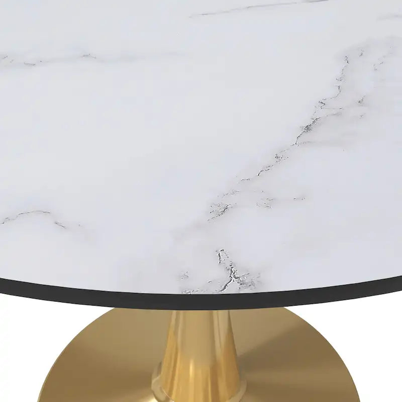 Table de salle à manger ronde de 40 pouces pour 4 personnes avec plateau en MDF et piètement en acier doré pour cuisine et salle à manger