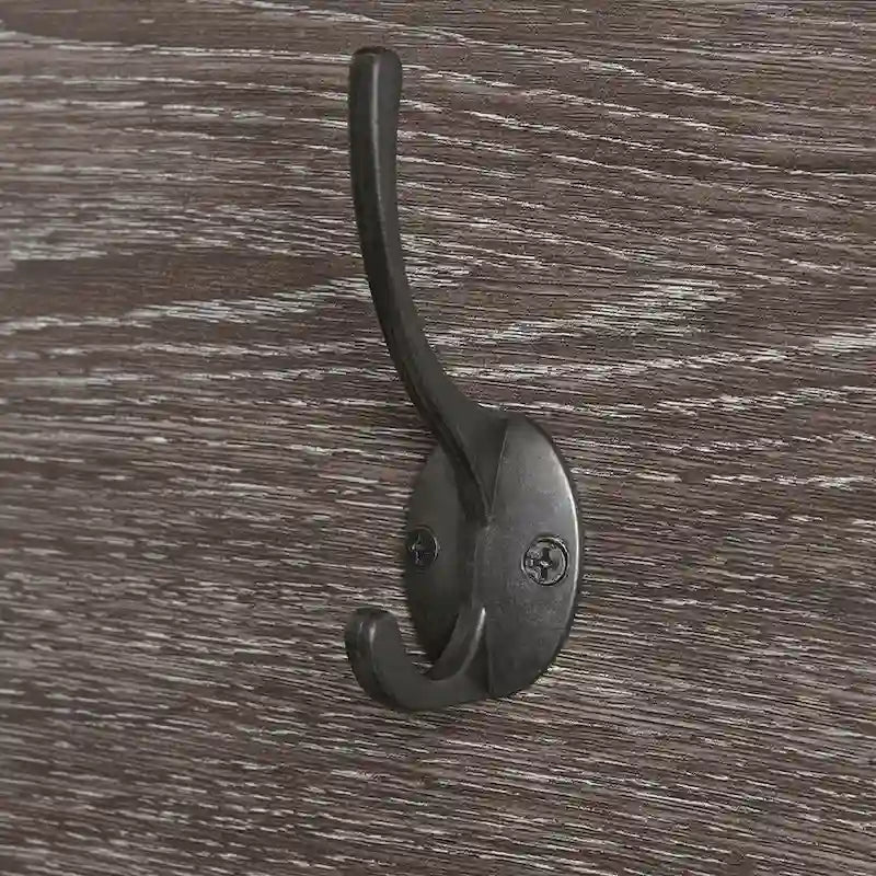 Porte-manteau d'entrée, équipé d'un banc, d'un meuble à chaussures, de patères et de compartiments de rangement – grain de bois vieilli.