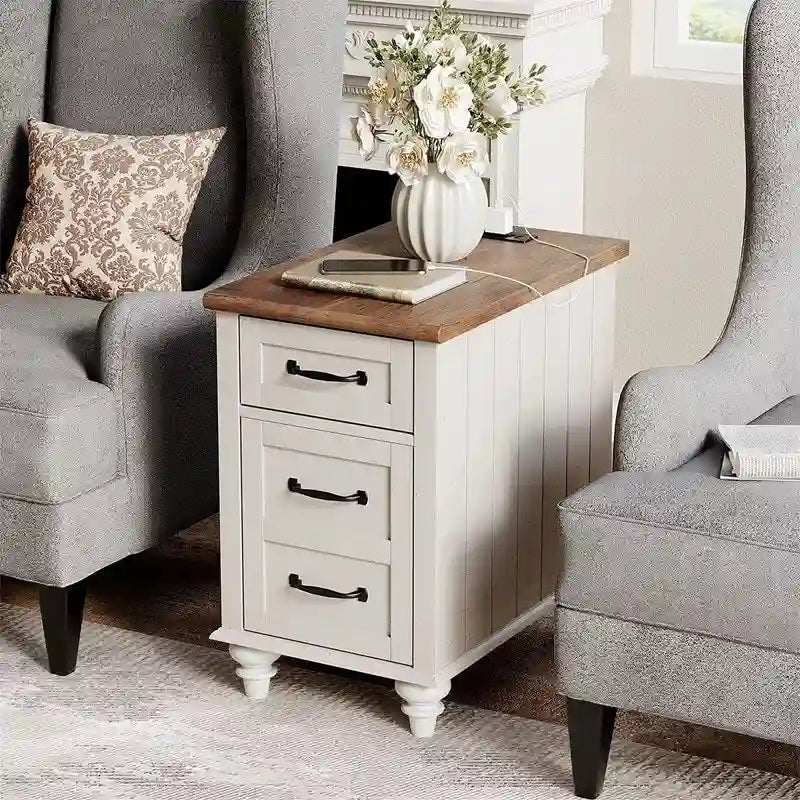Table de chevet blanche avec station de recharge – 23,6P x 14,96L x 24,4H