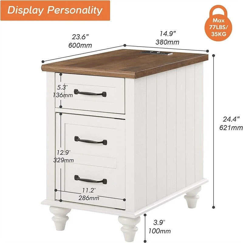 Table de chevet blanche avec station de recharge – 23,6P x 14,96L x 24,4H