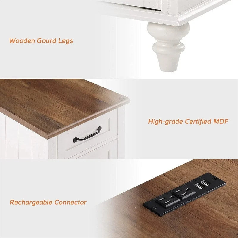 Table de chevet blanche avec station de recharge – 23,6P x 14,96L x 24,4H