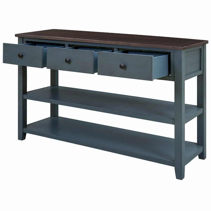 Table console de 50 L au design rétro avec deux étagères ouvertes, cadre et pieds en pin massif