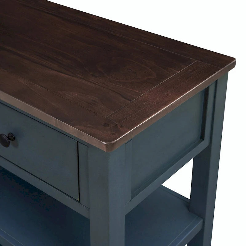 Table console de 50 L au design rétro avec deux étagères ouvertes, cadre et pieds en pin massif