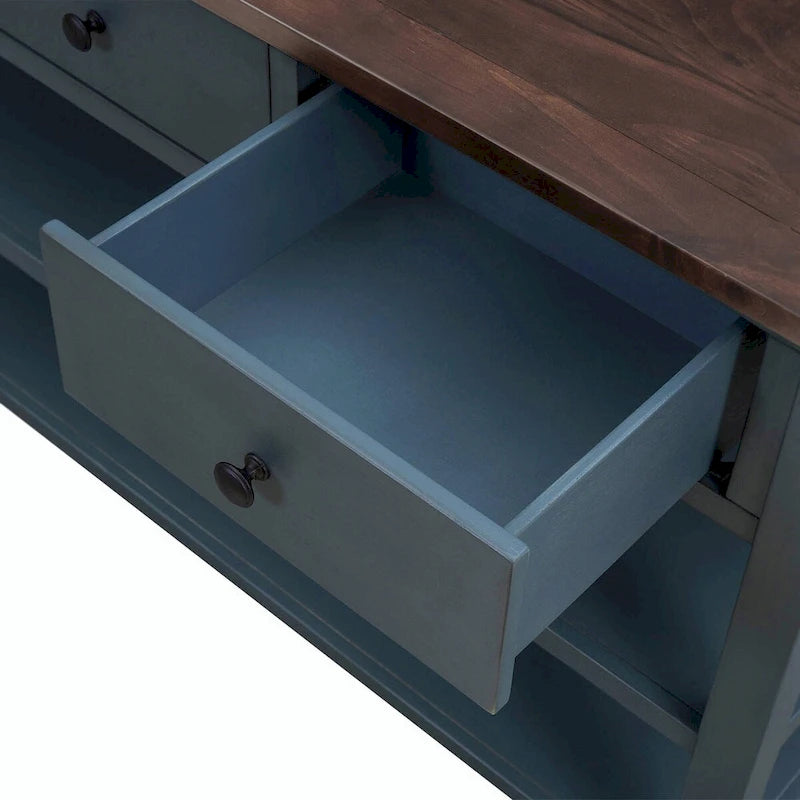 Table console de 50 L au design rétro avec deux étagères ouvertes, cadre et pieds en pin massif