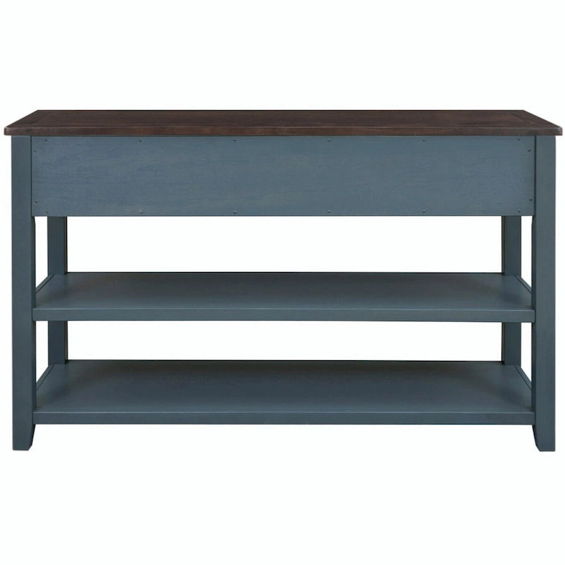 Table console de 50 L au design rétro avec deux étagères ouvertes, cadre et pieds en pin massif