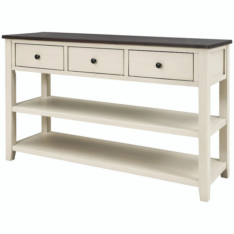 Table console de 50 L au design rétro avec deux étagères ouvertes, cadre et pieds en pin massif