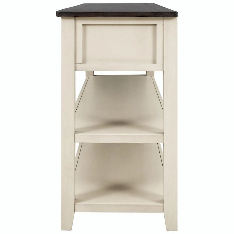 Table console de 50 L au design rétro avec deux étagères ouvertes, cadre et pieds en pin massif