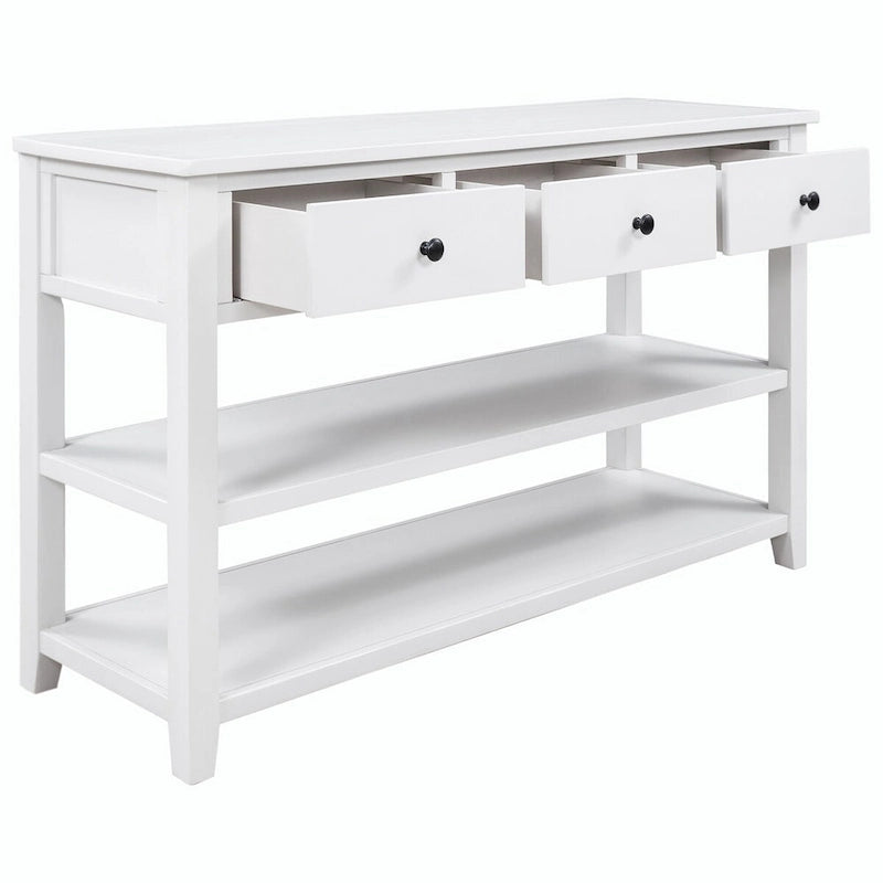 Table console de 50 L au design rétro avec deux étagères ouvertes, cadre et pieds en pin massif