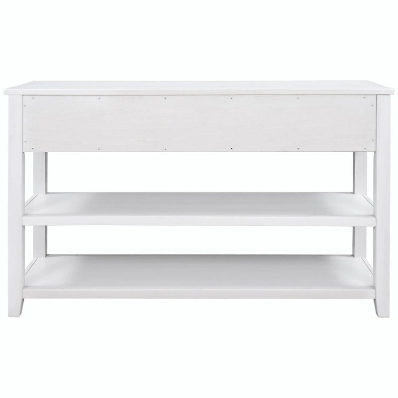 Table console de 50 L au design rétro avec deux étagères ouvertes, cadre et pieds en pin massif