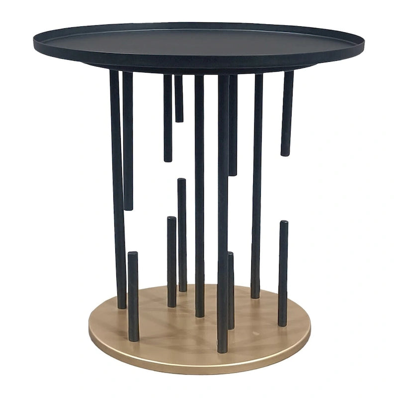 Table d'appoint de 50,8 cm, plateau rond noir mat, pieds modernes en tige avec base en laiton