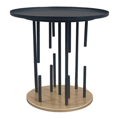 Table d'appoint de 50,8 cm, plateau rond noir mat, pieds modernes en tige avec base en laiton