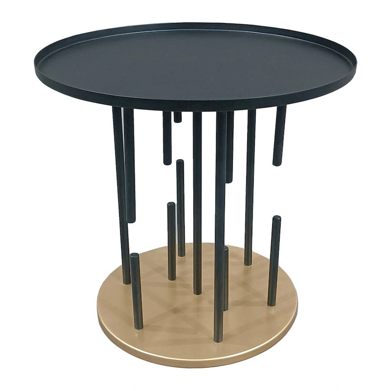 Table d'appoint de 50,8 cm, plateau rond noir mat, pieds modernes en tige avec base en laiton