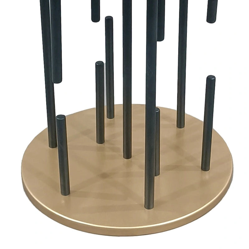 Table d'appoint de 50,8 cm, plateau rond noir mat, pieds modernes en tige avec base en laiton