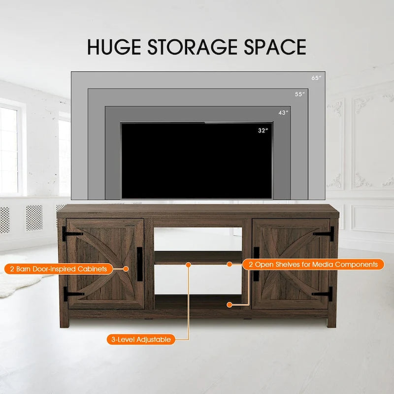 Meuble TV console en bois avec portes de grange rustiques en noyer de 58 po pour téléviseurs jusqu'à 65 po - 58 po de largeur
