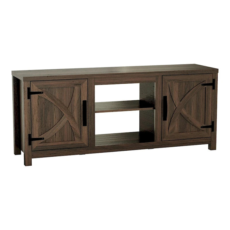 Meuble TV console en bois avec portes de grange rustiques en noyer de 58 po pour téléviseurs jusqu'à 65 po - 58 po de largeur