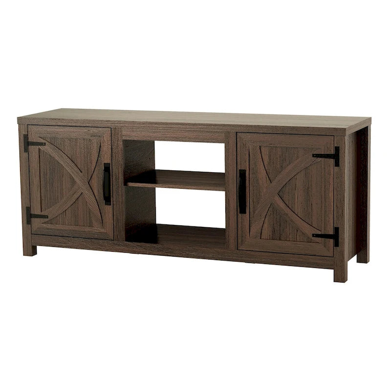 Meuble TV console en bois avec portes de grange rustiques en noyer de 58 po pour téléviseurs jusqu'à 65 po - 58 po de largeur