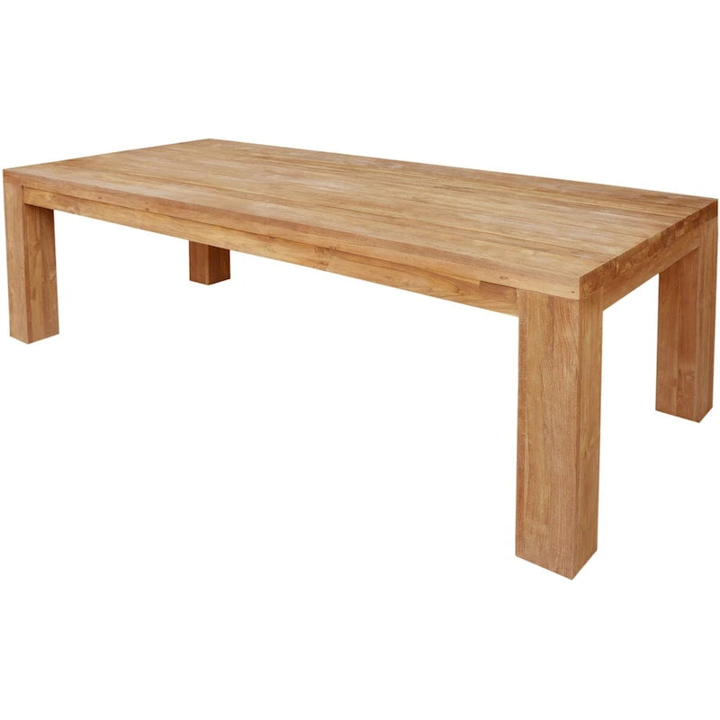 Une table à manger rectangulaire en teck recyclé, mesurant 259 cm.