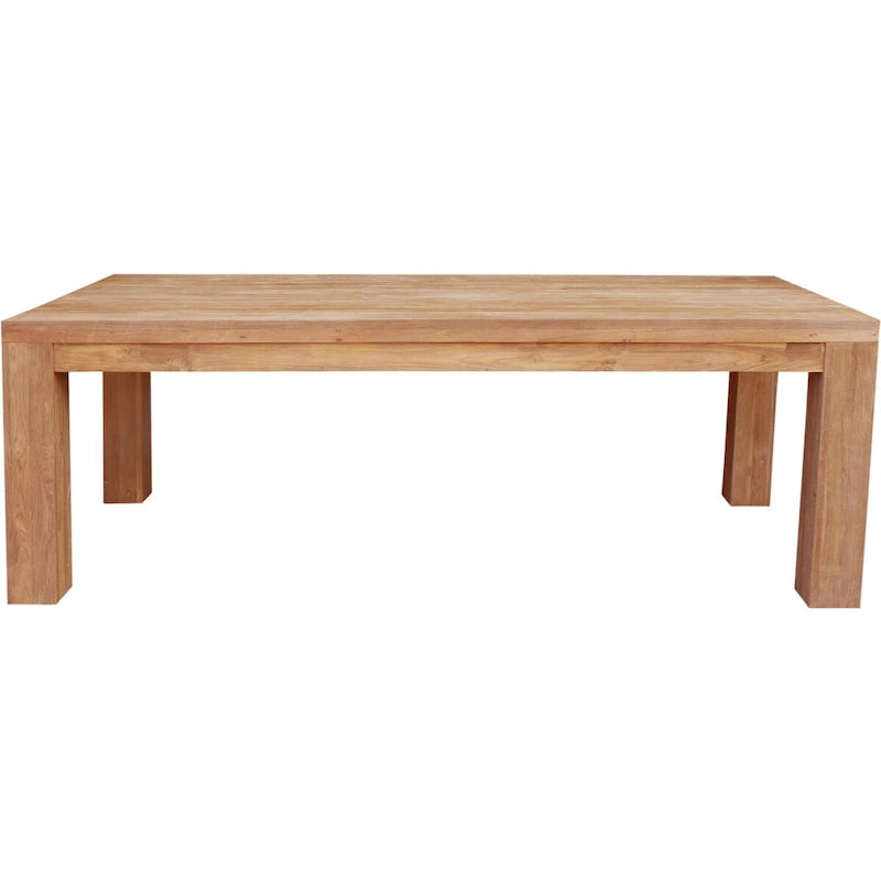 Une table à manger rectangulaire en teck recyclé, mesurant 259 cm.