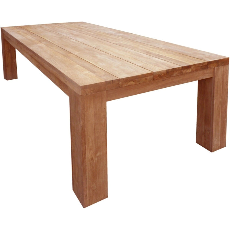 Une table à manger rectangulaire en teck recyclé, mesurant 259 cm.