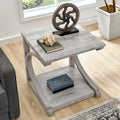 Table basse unique, table basse moderne en bois massif de 60,5 cm avec rangement, table basse en bois massif de forme spéciale