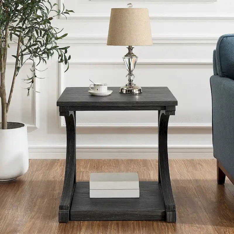 Table basse unique, table basse moderne en bois massif de 60,5 cm avec rangement, table basse en bois massif de forme spéciale