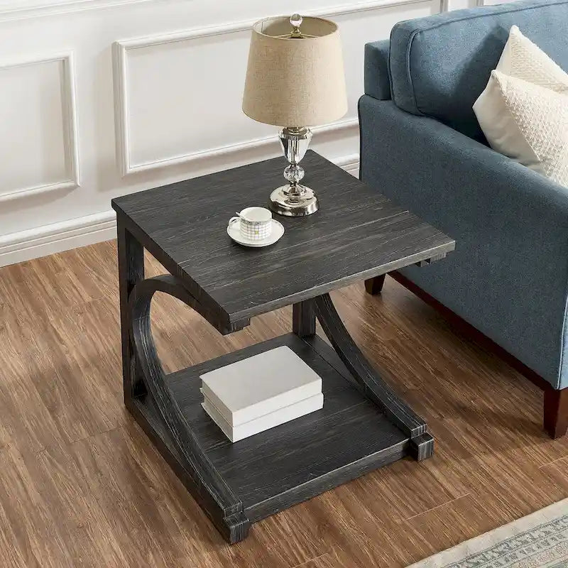 Table basse unique, table basse moderne en bois massif de 60,5 cm avec rangement, table basse en bois massif de forme spéciale