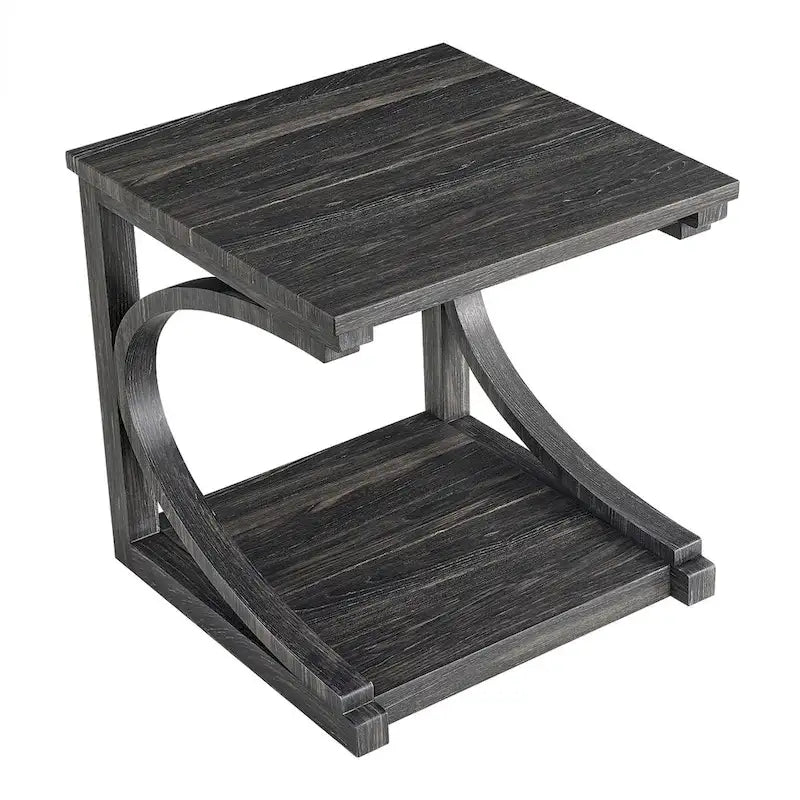Table basse unique, table basse moderne en bois massif de 60,5 cm avec rangement, table basse en bois massif de forme spéciale