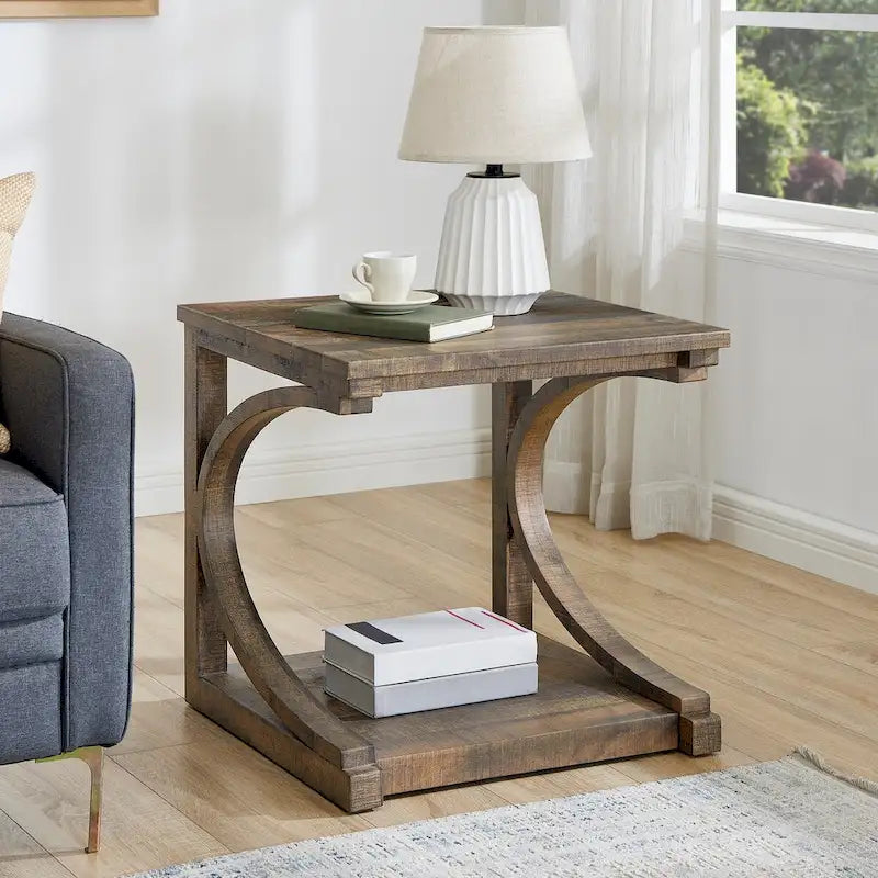 Table basse unique, table basse moderne en bois massif de 60,5 cm avec rangement, table basse en bois massif de forme spéciale