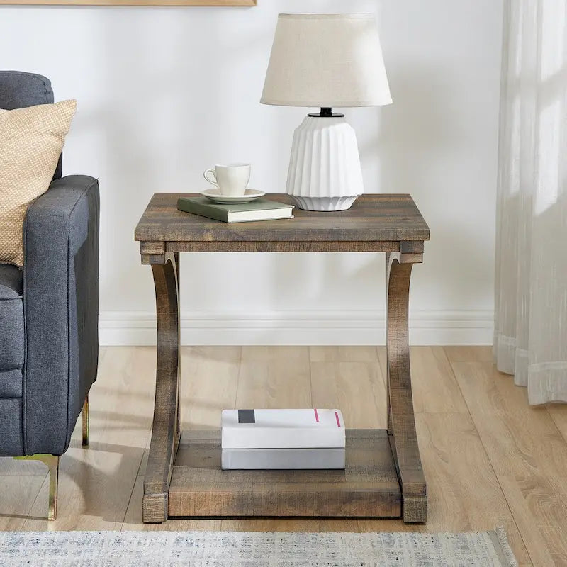 Table basse unique, table basse moderne en bois massif de 60,5 cm avec rangement, table basse en bois massif de forme spéciale
