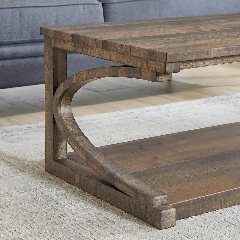 Table basse unique, table basse moderne en bois massif de 60,5 cm avec rangement, table basse en bois massif de forme spéciale