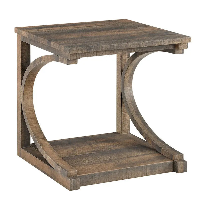 Table basse unique, table basse moderne en bois massif de 60,5 cm avec rangement, table basse en bois massif de forme spéciale