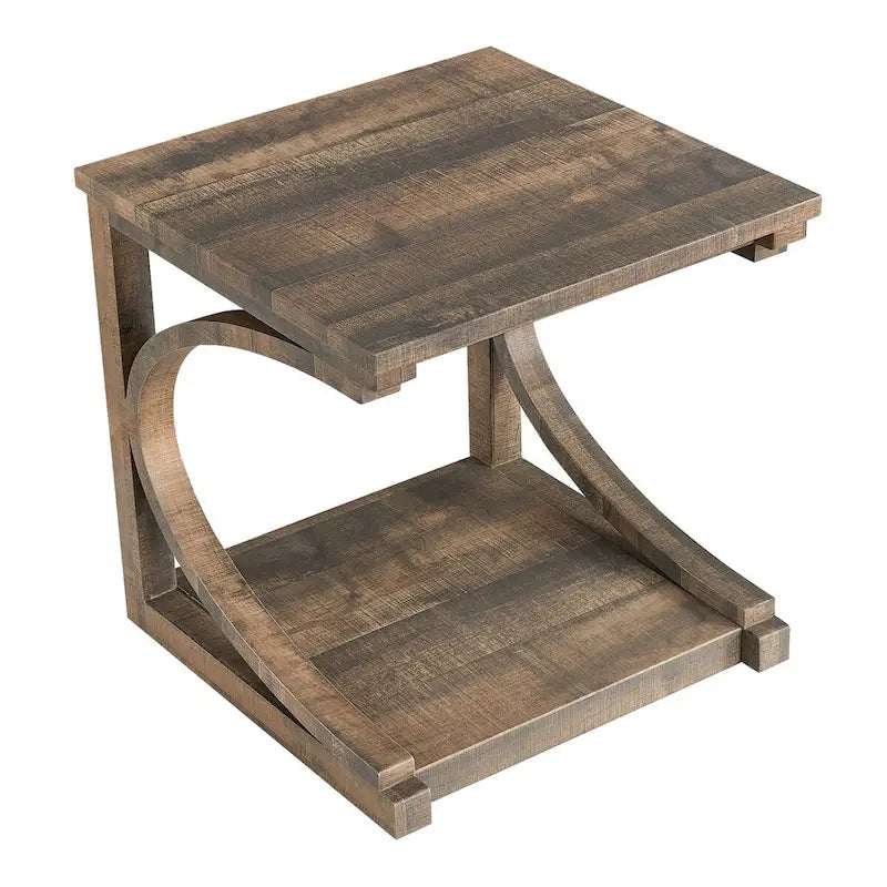 Table basse unique, table basse moderne en bois massif de 60,5 cm avec rangement, table basse en bois massif de forme spéciale