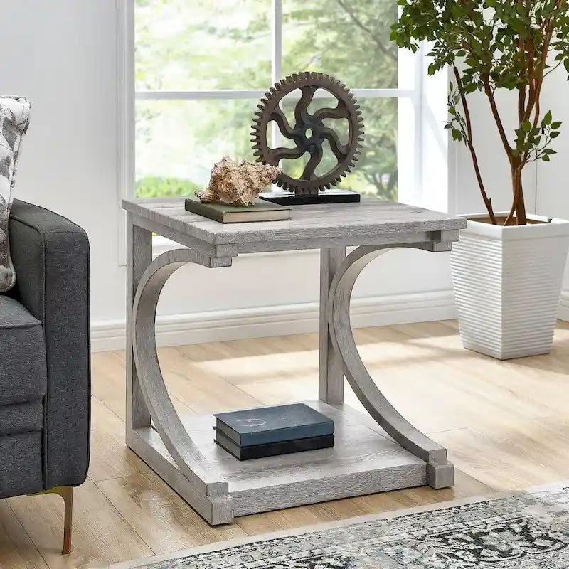 Table basse unique, table basse moderne en bois massif de 60,5 cm avec rangement, table basse en bois massif de forme spéciale