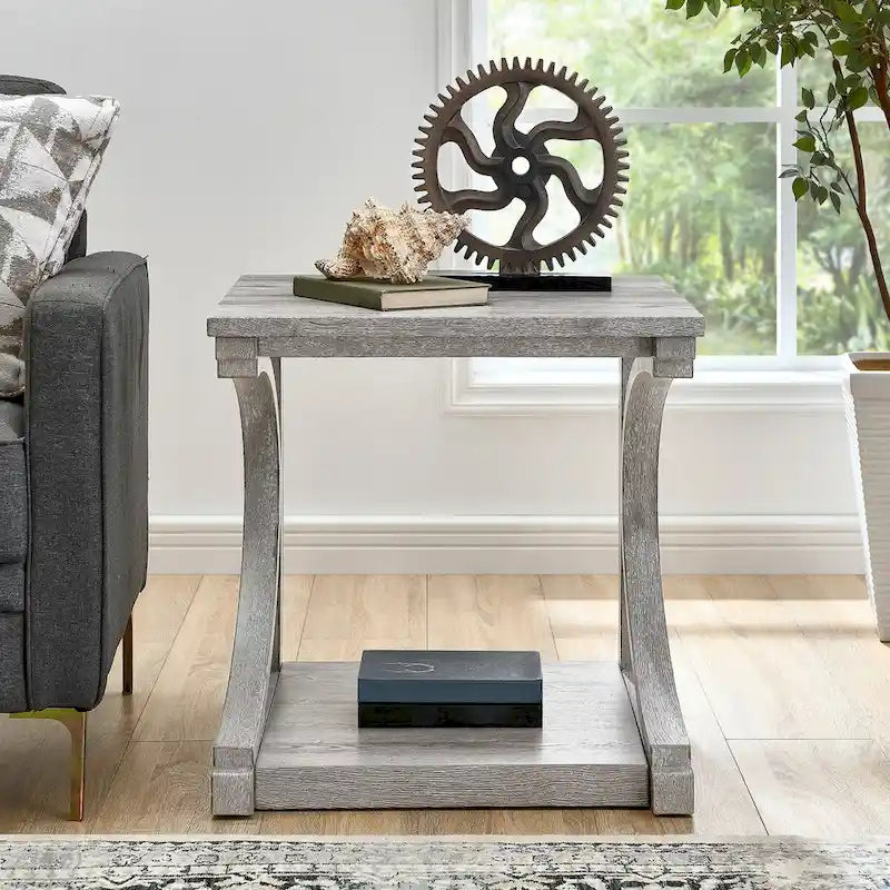 Table basse unique, table basse moderne en bois massif de 60,5 cm avec rangement, table basse en bois massif de forme spéciale